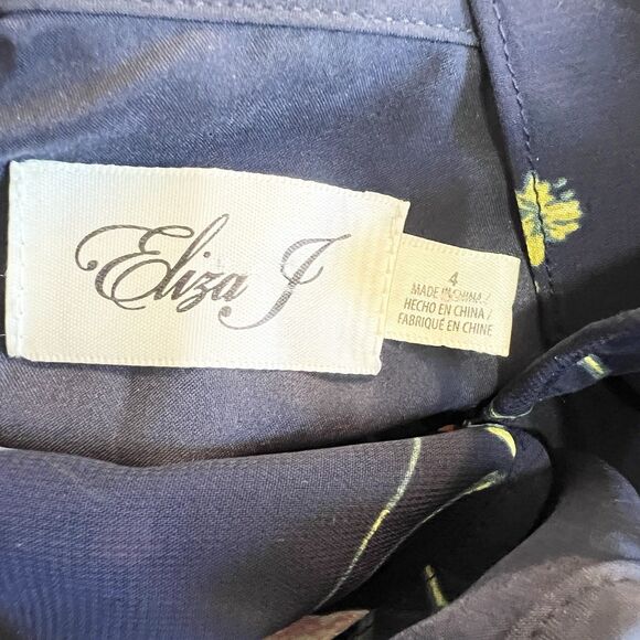 Eliza J Navy Pink Floral Dress Oversized Ruffle Flare Sleeves Women’s 4 - Picture 9 of 13